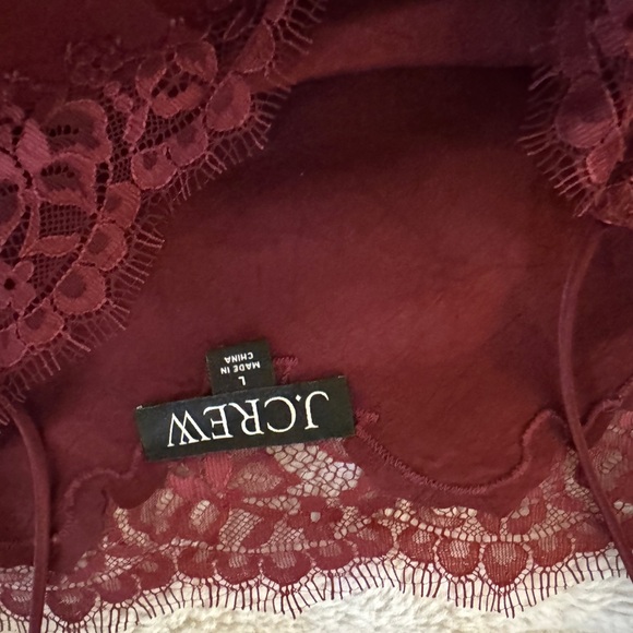 J. Crew Burgundy Lace-Trim Satin Midi Slip Skirt and Top - Picture 7 of 9
